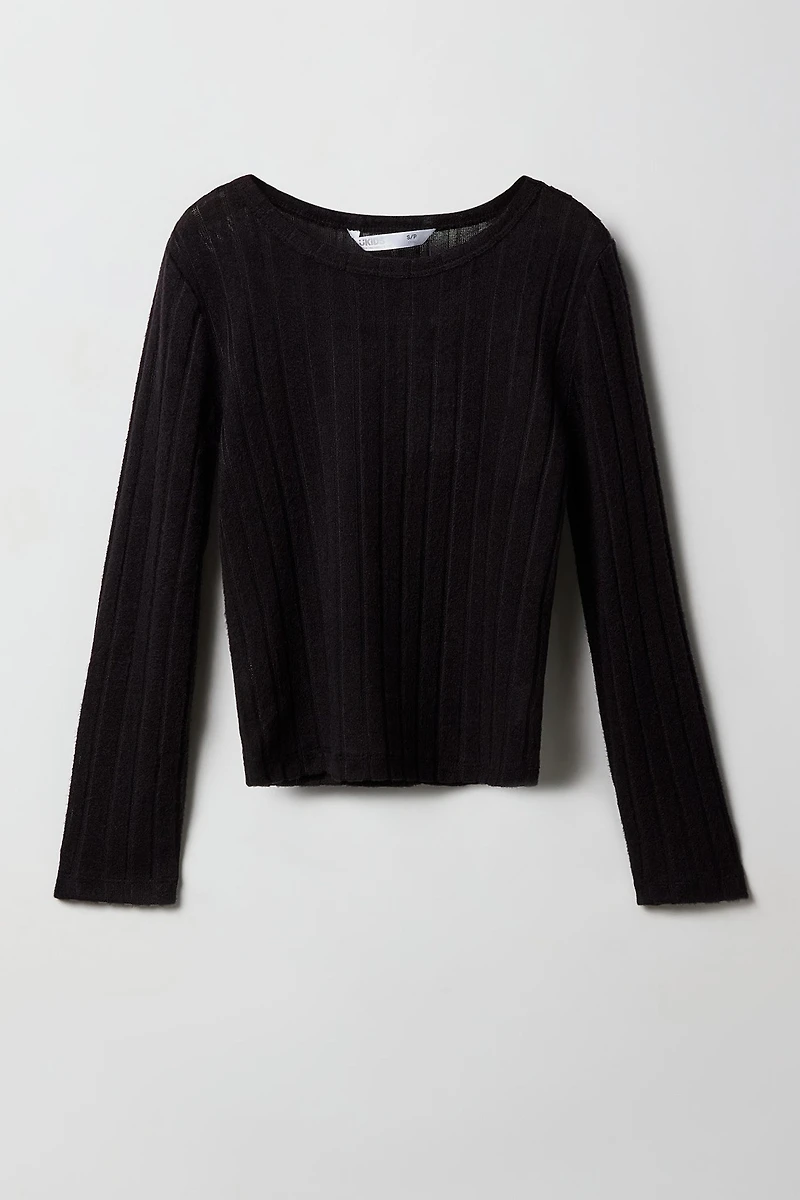 Girls Ribbed Knit Long Sleeve Top
