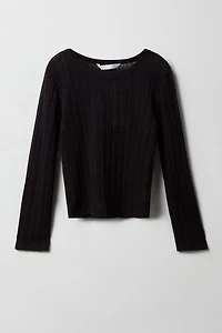 Girls Ribbed Knit Long Sleeve Top