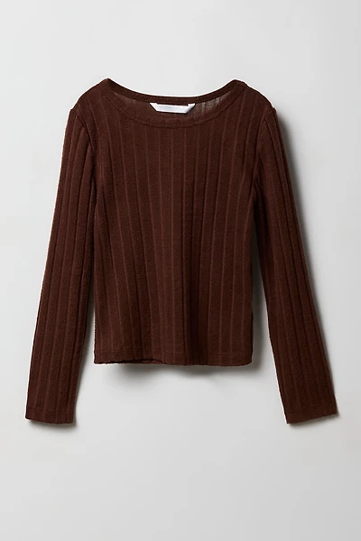 Haut en tricot côtelé à manches longues pour filles