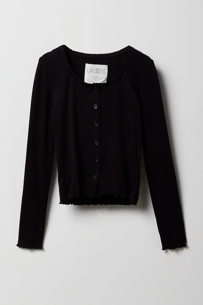 Girls Button Front Long Sleeve Top & Cami 2 Piece Set