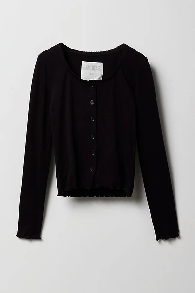 Girls Button Front Long Sleeve Top & Cami 2 Piece Set