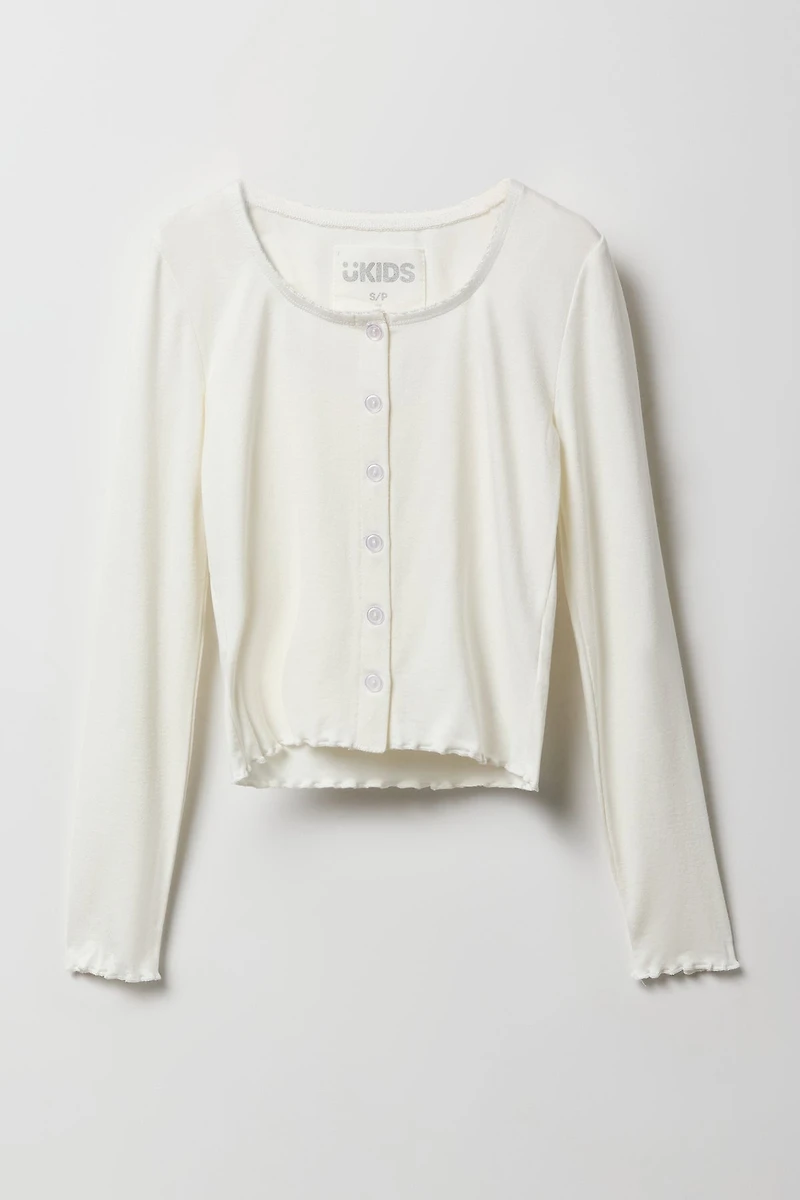 Girls Button Front Long Sleeve Top & Cami 2 Piece Set