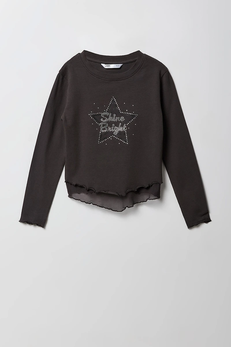 Girls Rhinestone Layered Long Sleeve Top