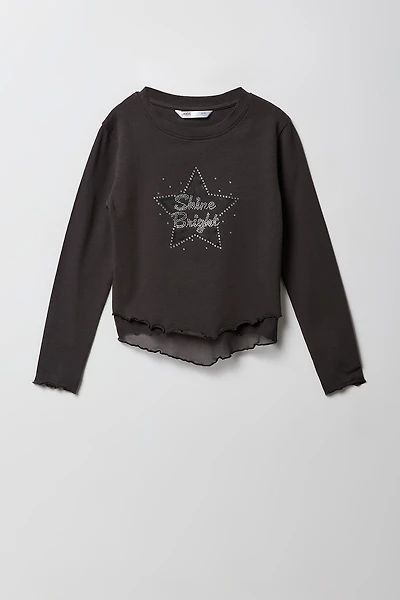 Girls Rhinestone Layered Long Sleeve Top