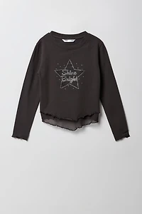 Girls Rhinestone Layered Long Sleeve Top