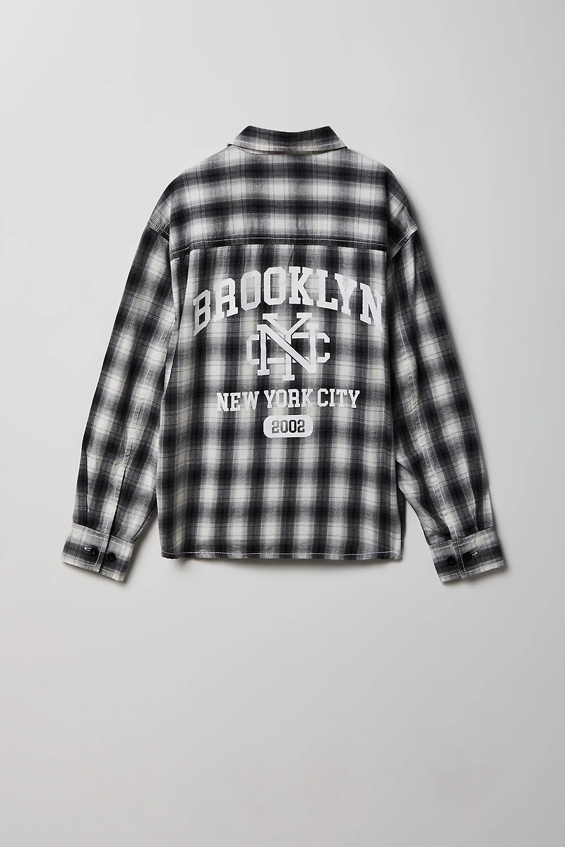 Boys Graphic Plaid Flannel Button-Up Top