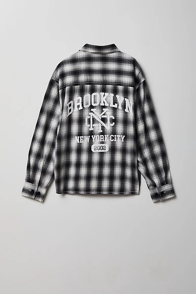 Boys Graphic Plaid Flannel Button-Up Top