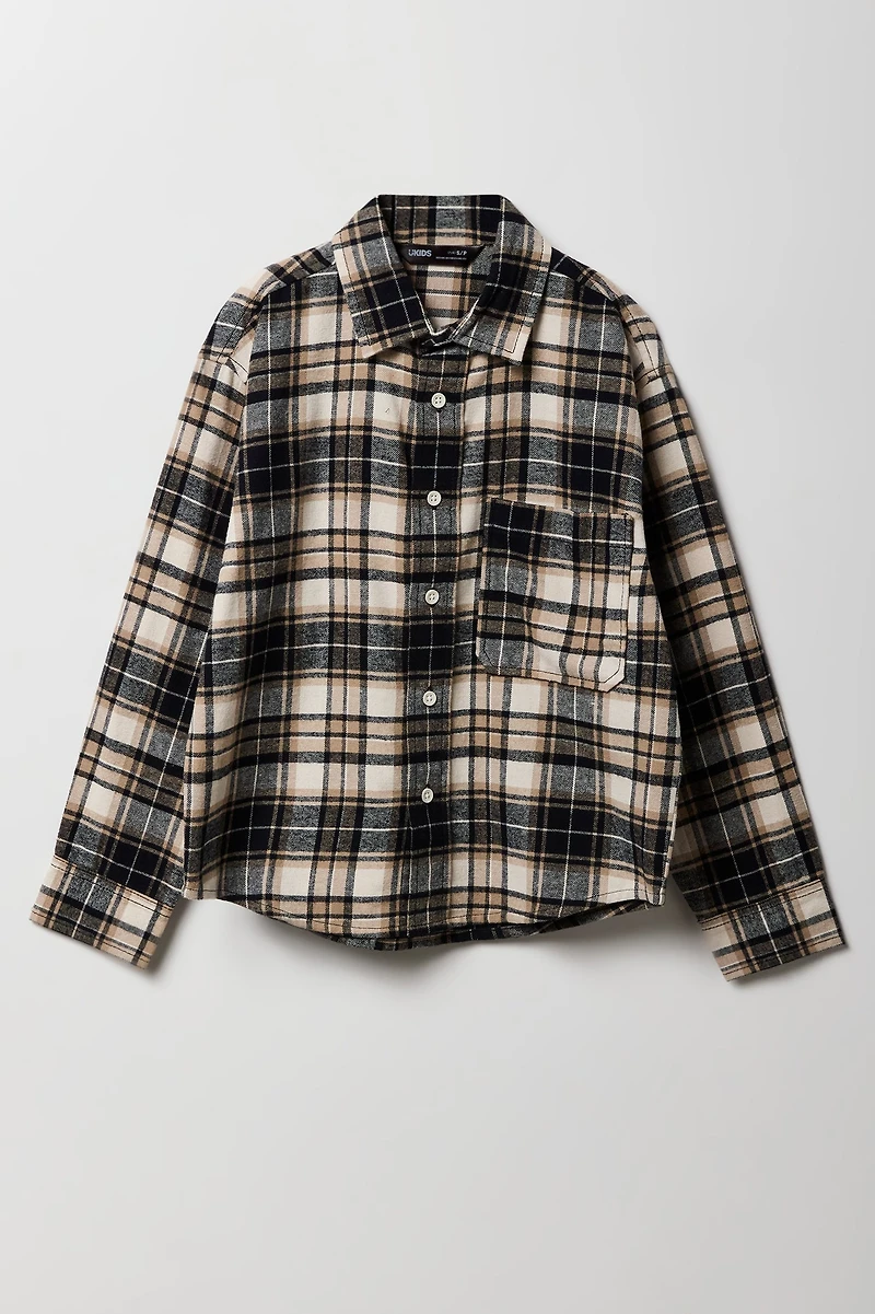 Boys Plaid Flannel Button-Up Top