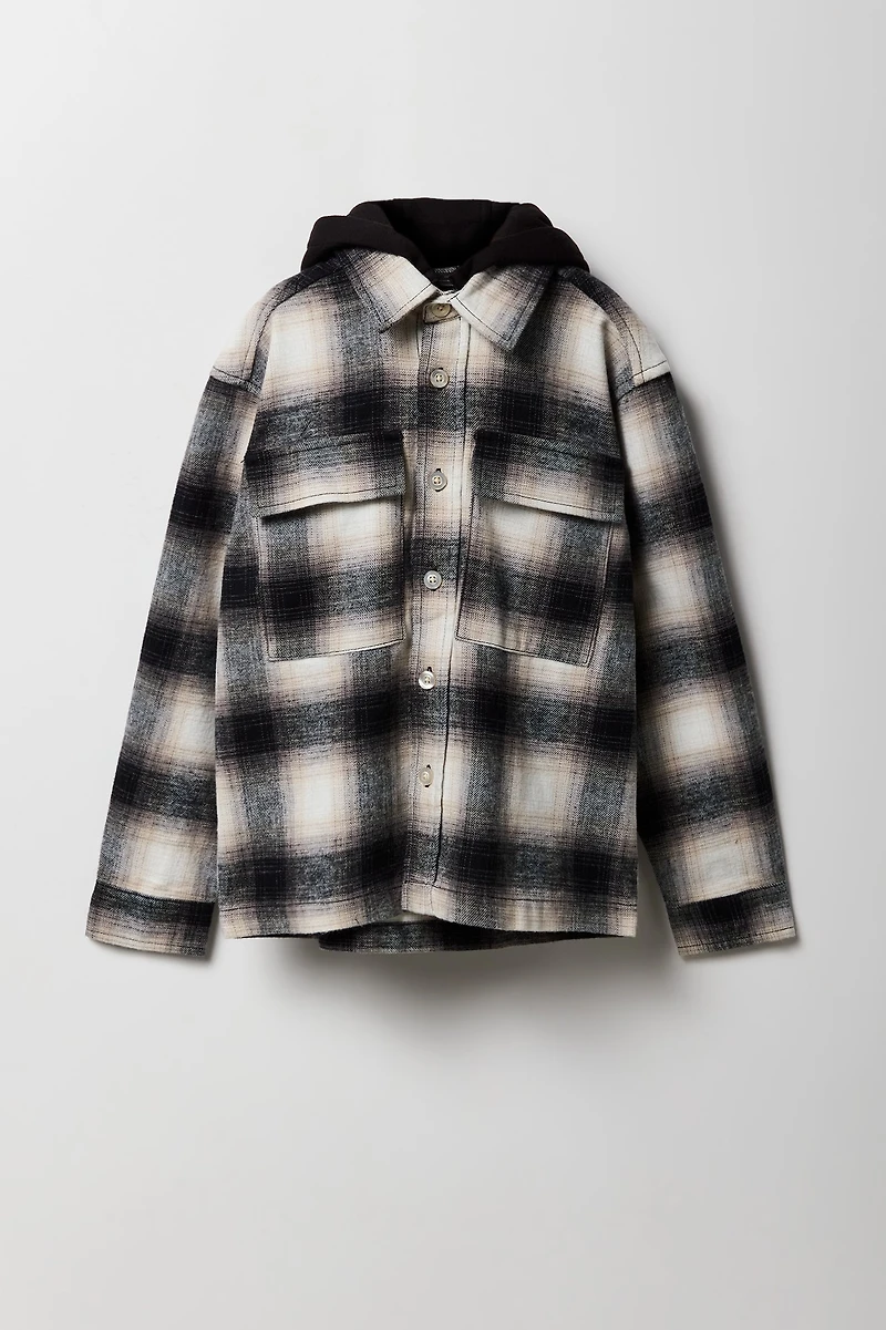 Boys Plaid Flannel Boxy Shacket