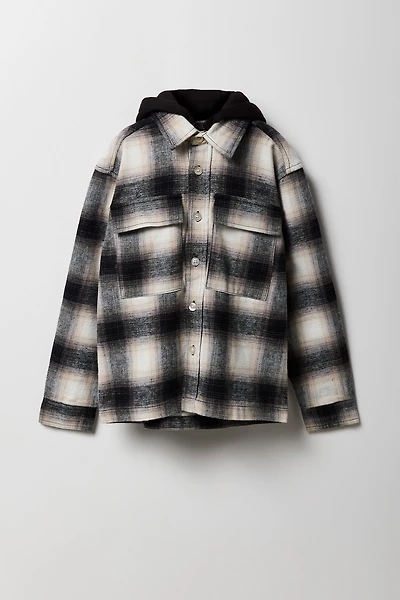 Boys Plaid Flannel Boxy Shacket