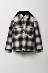 Boys Plaid Flannel Boxy Shacket
