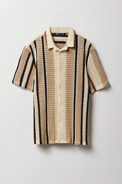 Haut boutonné en tricot ajouré rayé pour garçon
