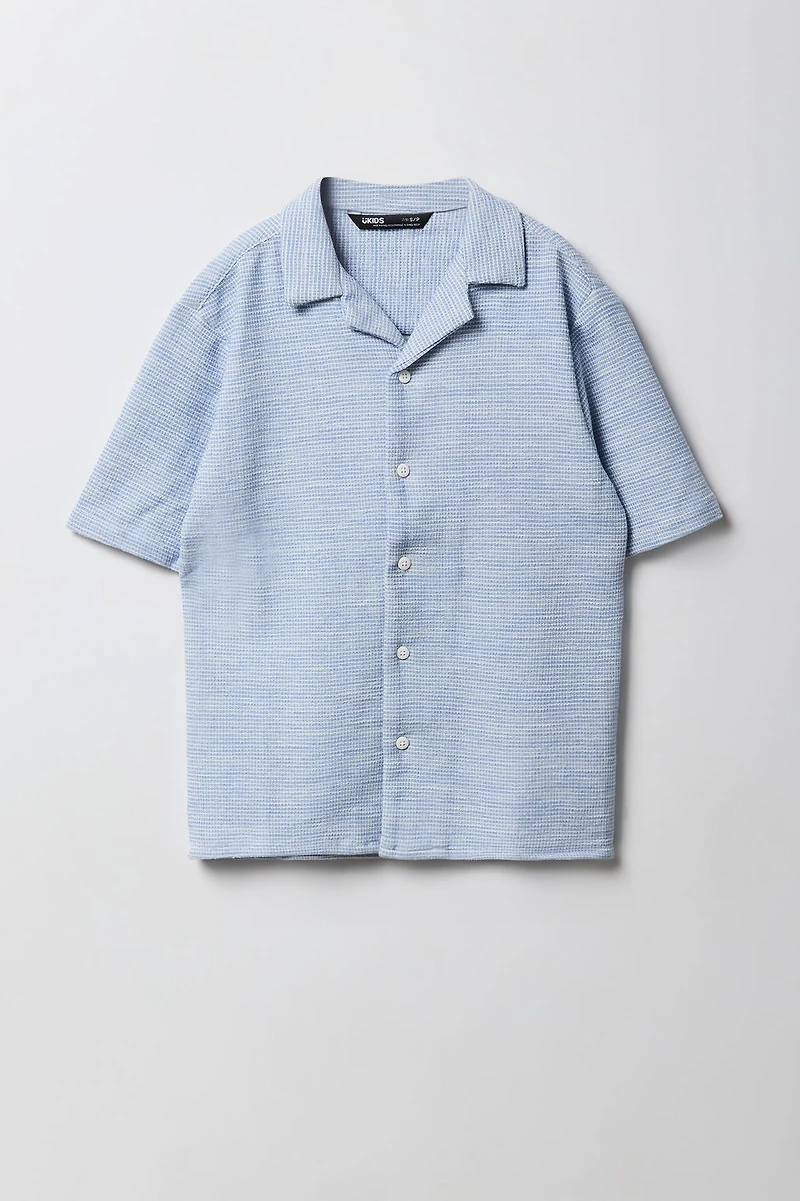 Boys Textured Collared Short Sleeve Top
