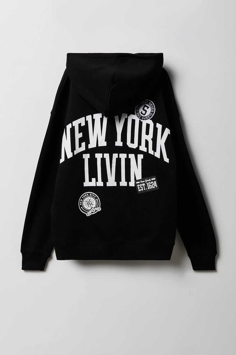 Haut à capuchon en molleton broderie et imprimé NYC pour enfants
