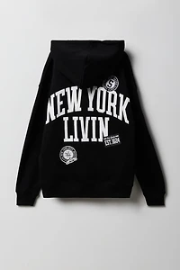 Haut à capuchon en molleton broderie et imprimé NYC pour enfants