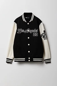 Kids City Embroidered Fleece Varsity Jacket