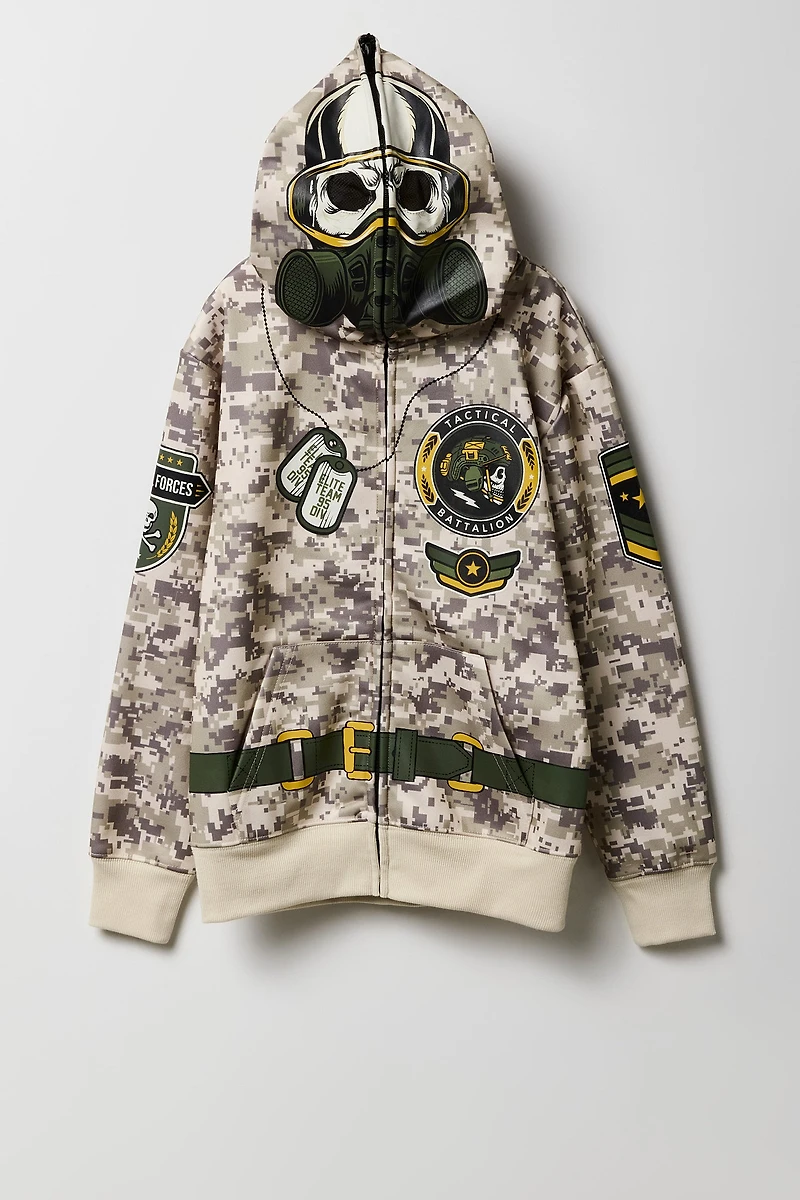 Haut à capuchon avec imprimé Army et fermeture glissière pour enfant
