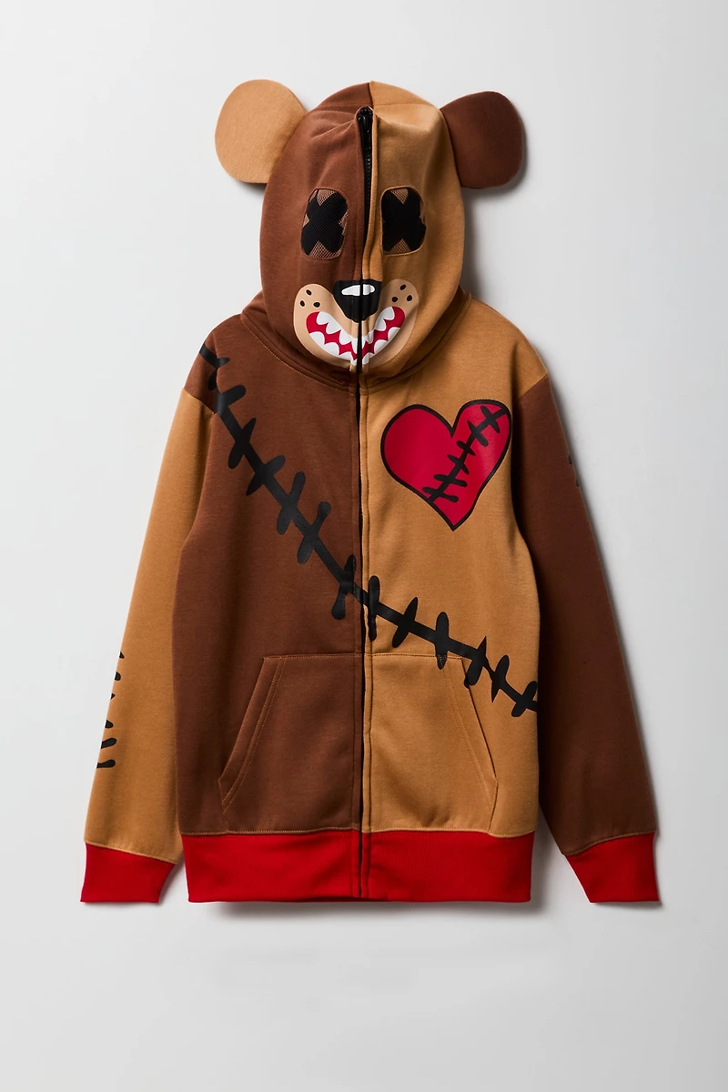 Kids Fleece Full Zip-Up 3D Bear Hoodie