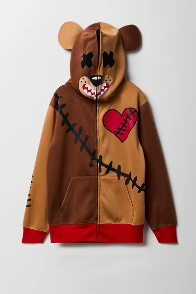 Kids Fleece Full Zip-Up 3D Bear Hoodie