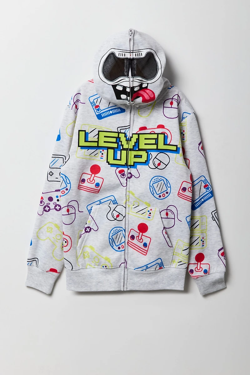 Haut à capuchon glissière entière et motif Gamer pour enfants