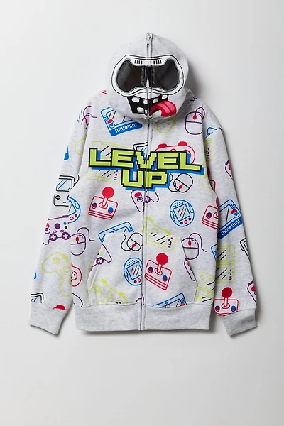 Haut à capuchon glissière entière et motif Gamer pour enfants