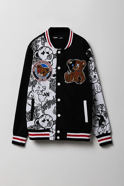 Boys Chenille Embroidered Fleece Varsity Jacket