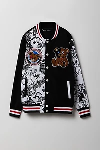 Boys Chenille Embroidered Fleece Varsity Jacket