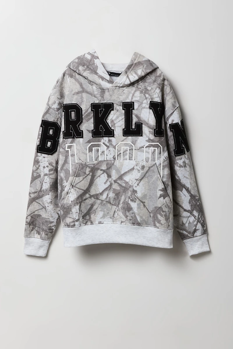 Haut à capuchon en molleton avec empiècement motif camouflage pour enfant