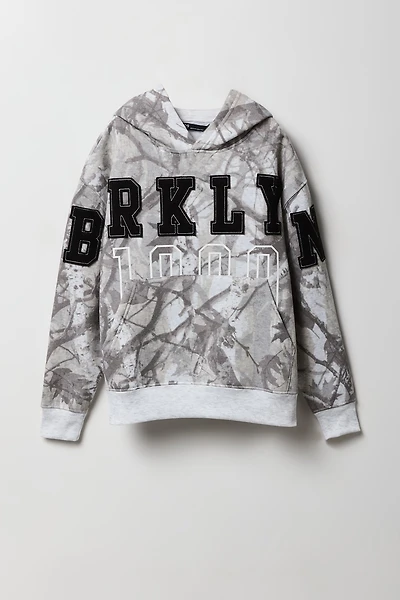 Haut à capuchon en molleton avec empiècement motif camouflage pour enfant
