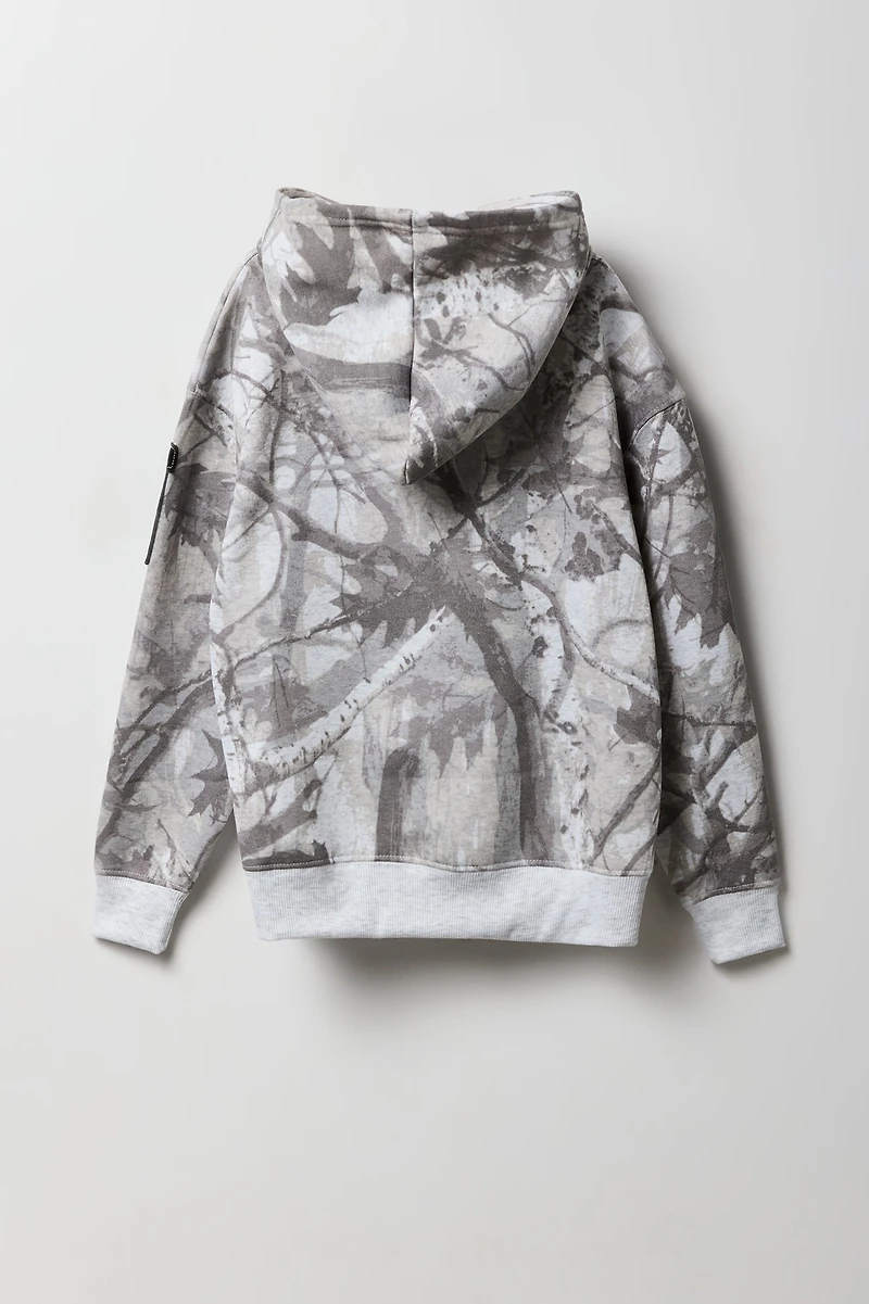 Haut à capuchon en molleton avec empiècement motif camouflage pour enfant