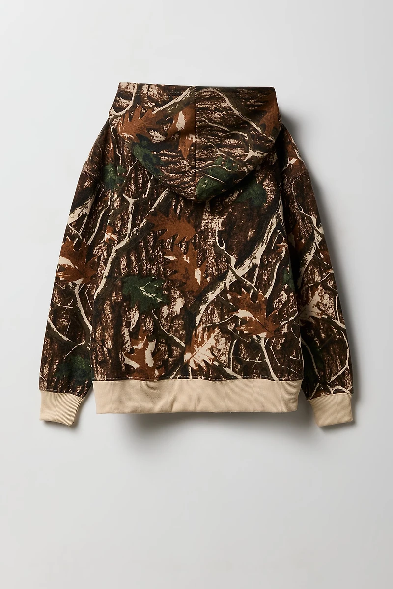 Haut à capuchon en molleton avec empiècement motif camouflage pour enfant