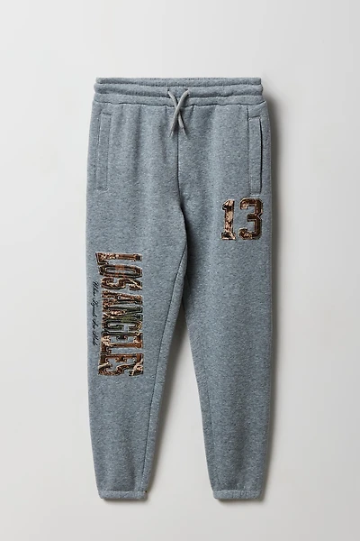 Jogger en molleton avec empiècement à imprimé LA et motif camouflage pour enfant