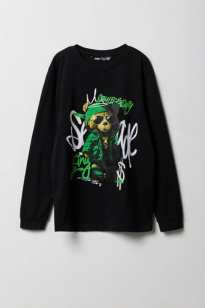 Boys Bear Graffiti Graphic Long Sleeve Top
