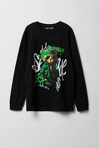 Boys Bear Graffiti Graphic Long Sleeve Top