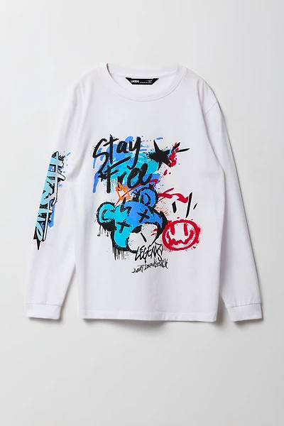 Boys Stay Free Graffiti Graphic Long Sleeve Top