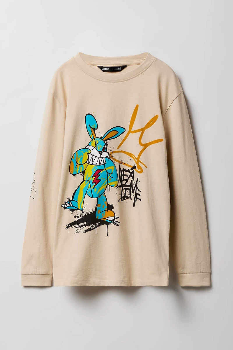 Boys Bunny Graffiti Graphic Long Sleeve Top