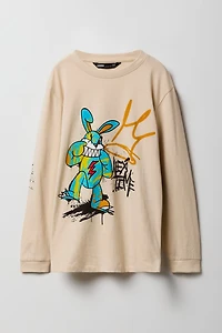 Boys Bunny Graffiti Graphic Long Sleeve Top
