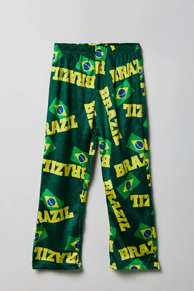 Boys Brazil Print Plush Pajama Pant