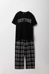Boys Graphic T-Shirt & Plaid Pant 2 Piece Pajama Set