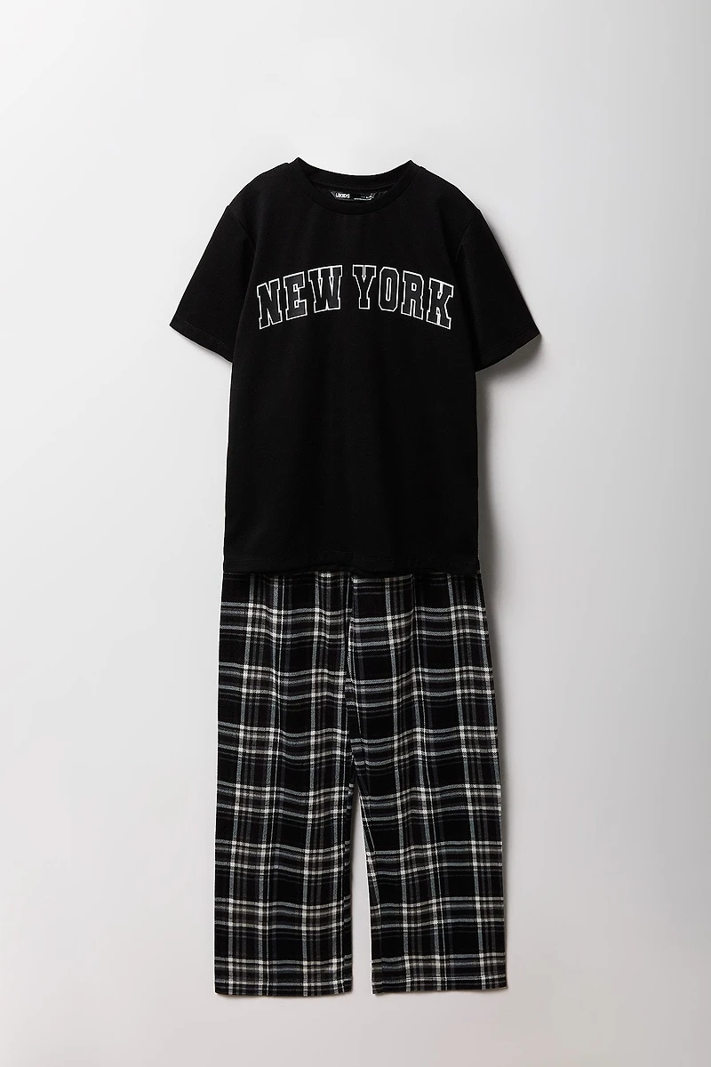 Ensemble-pyjama 2 pièces t-shirt imprimé et pantalon à carreaux pour garçons