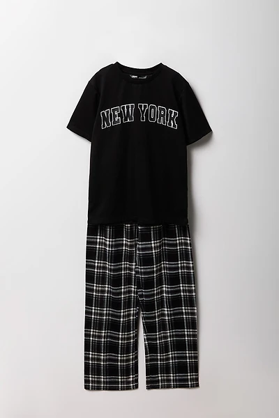 Ensemble-pyjama 2 pièces t-shirt imprimé et pantalon à carreaux pour garçons