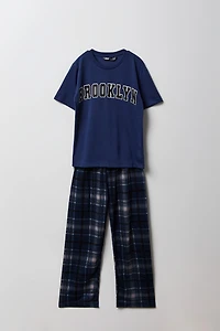 Ensemble-pyjama 2 pièces t-shirt imprimé et pantalon à carreaux pour garçons