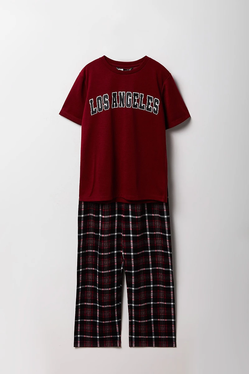 Ensemble-pyjama 2 pièces t-shirt imprimé et pantalon à carreaux pour garçons