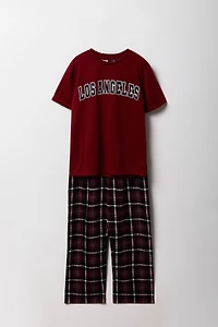 Ensemble-pyjama 2 pièces t-shirt imprimé et pantalon à carreaux pour garçons