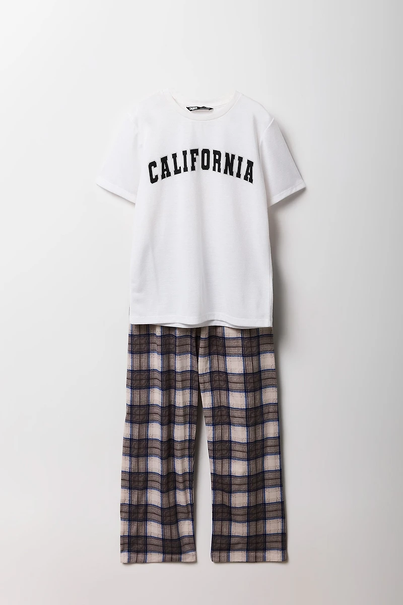 Ensemble-pyjama 2 pièces t-shirt imprimé et pantalon à carreaux pour garçons