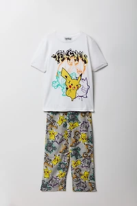 Ensemble pyjama avec t-shirt à imprimé Pikachu et pantalon en peluche pour enfant