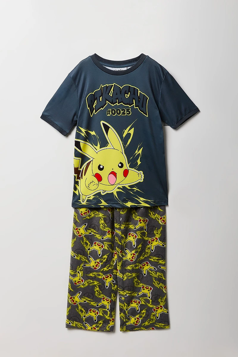 Kids Pikachu Graphic T-Shirt & Plush Pant Pajama Set