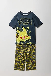 Kids Pikachu Graphic T-Shirt & Plush Pant Pajama Set
