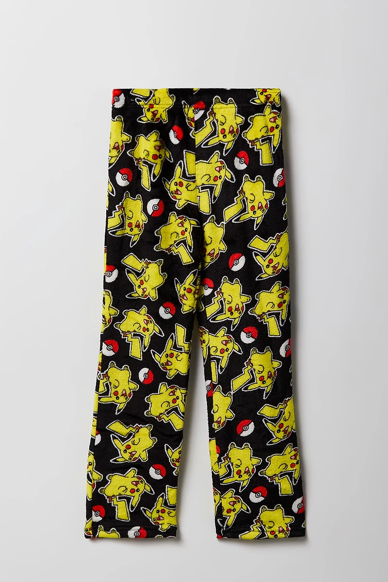 Kids Pikachu Print Plush Pajama Pant