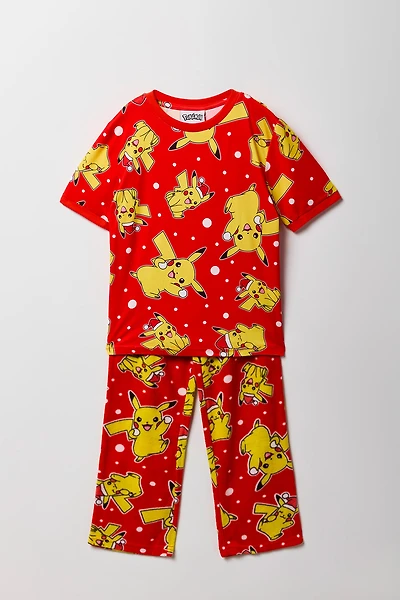Kids Pikachu Christmas T-Shirt & Plush Pant Pajama Set